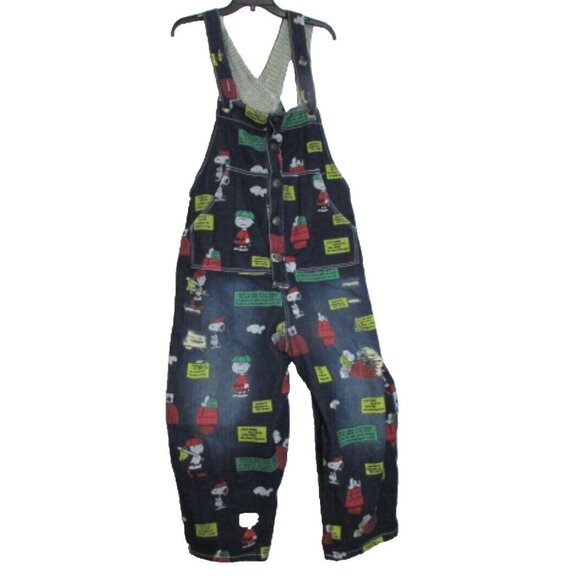 Monthorigin Charlie Brown & Snoopy 90's Denim Overalls Size Medium Oversized - Picture 2 of 12